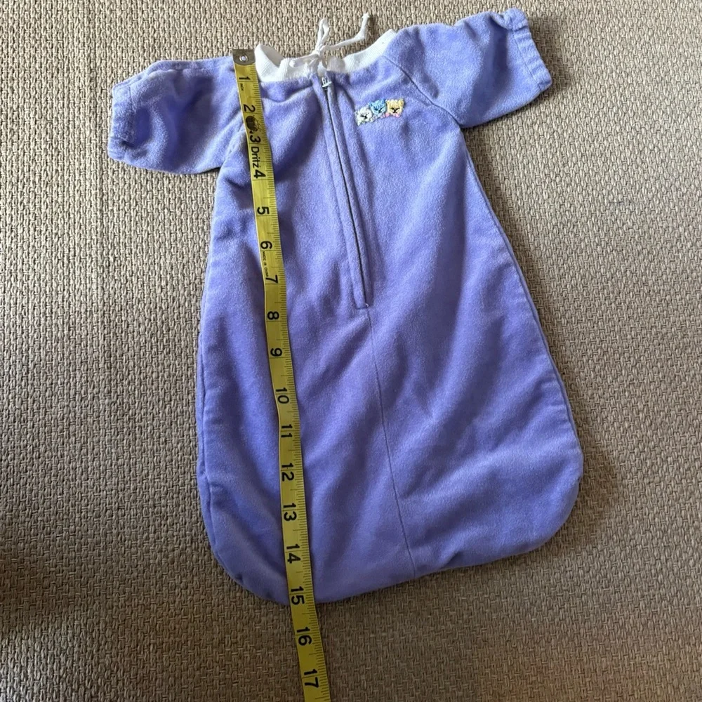 Vintage Baby Doll Sleep Bag Pajamas Cat Kitten Embroidered Purple White